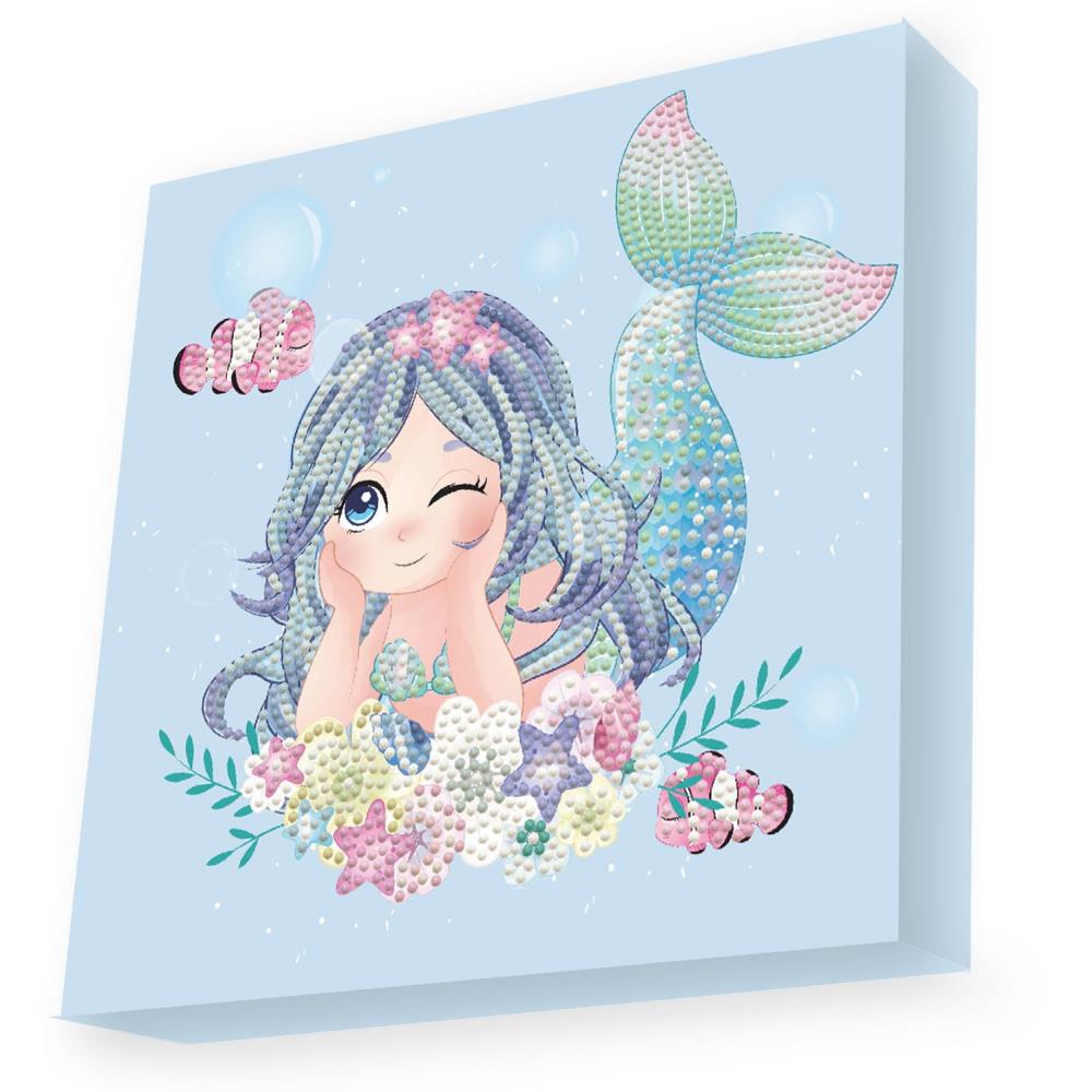 Mermaid with fish, coral, starfish in pastel colors, diamond painting