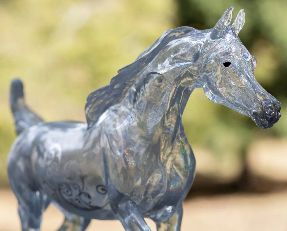 Breyer Arabian model horse Radiance - clear plastic with silver swirl designs and iridescent sheen