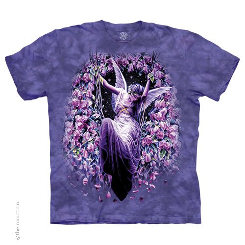 Purple t-shirt with a fairy/angel and floral design