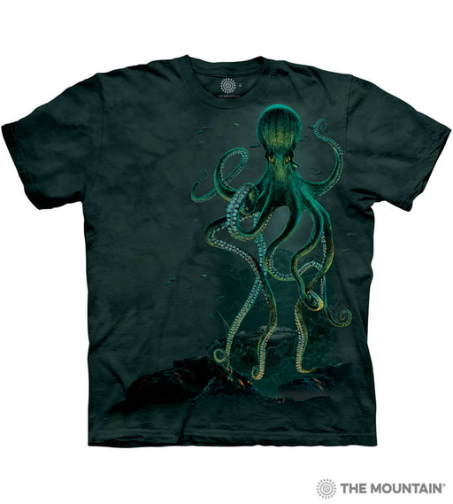 Mottled green-black t-shirt with green octopus