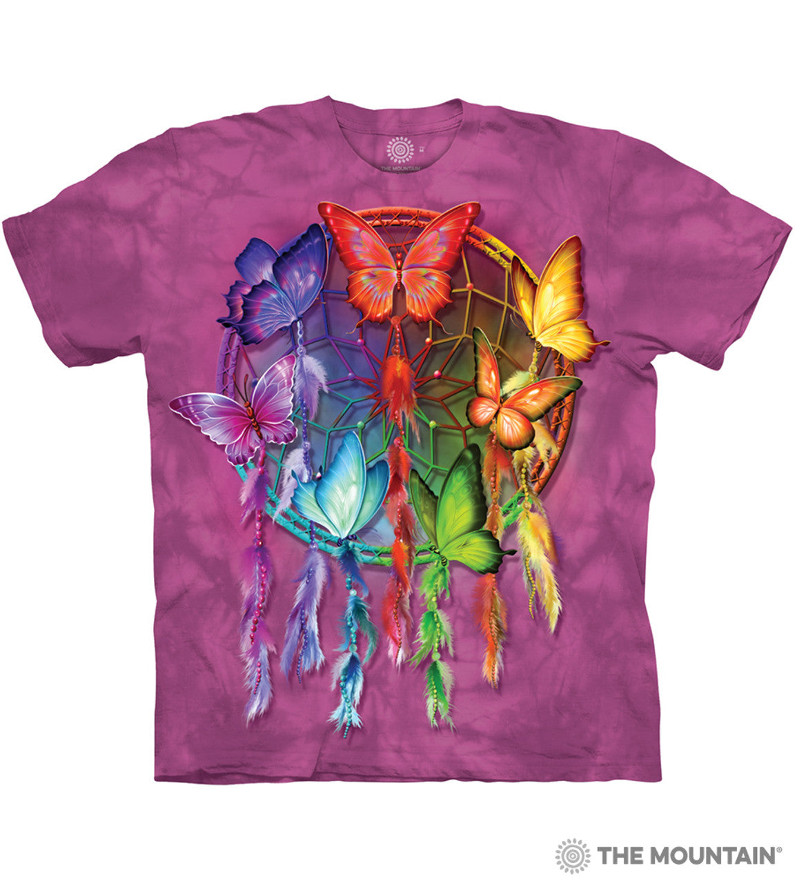 T-shirt, bright purple, with rainbow butterflies against a dreamcatcher