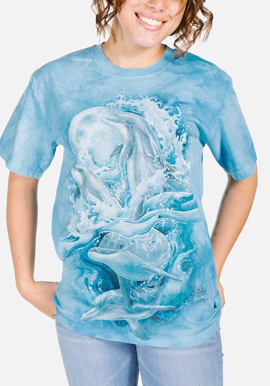 Blue t-shirt with dolphins and full moon