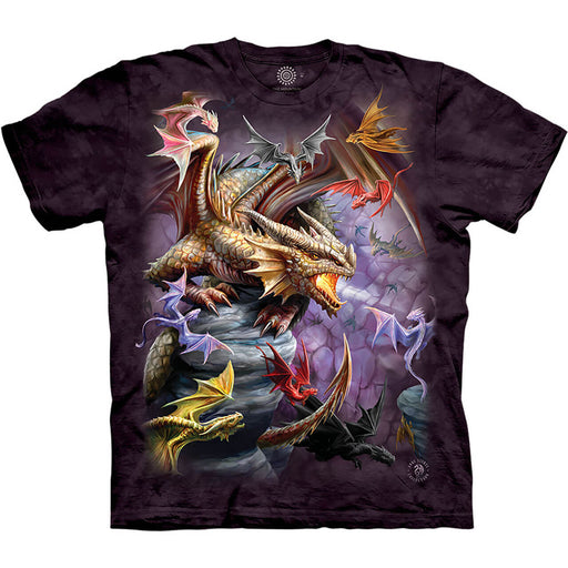 Black mottled t-shirt with dragon clan in rainbow colors