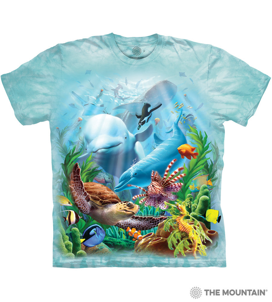 T-shirt with an underwater scene design featuring marine life