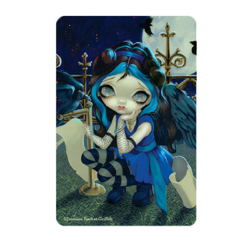 Magnet with raven winged fairy i blue and crow nearby