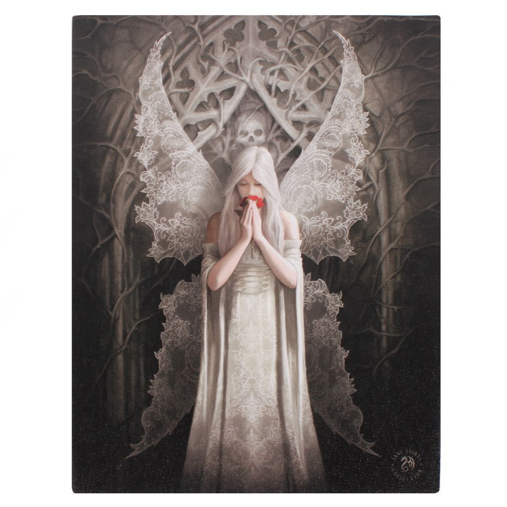 Gothic angel with red rose, canvas print by Anne Stokes