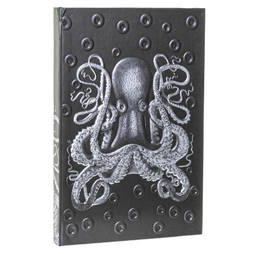 Journal with black cover and silver kraken squid design