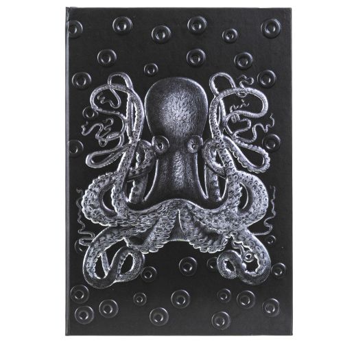 Journal with black cover and silver kraken squid design