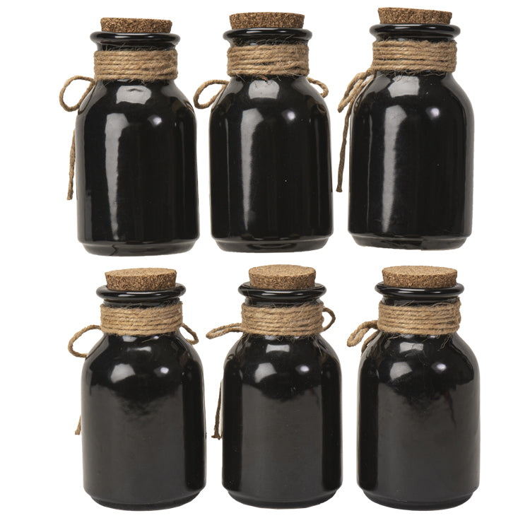 Set of six black bottles