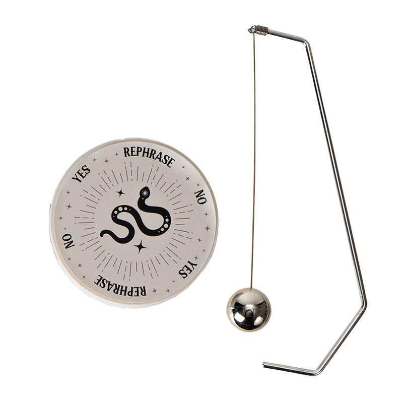 Pendulum decision maker with swinging metal ball and snake motif