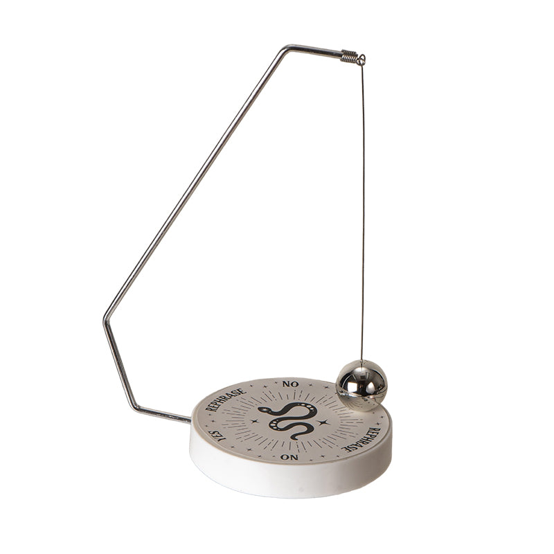 Pendulum decision maker with swinging metal ball and snake motif