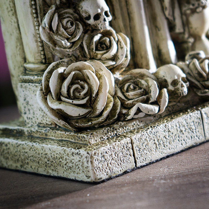 Closeup of skulls and roses
