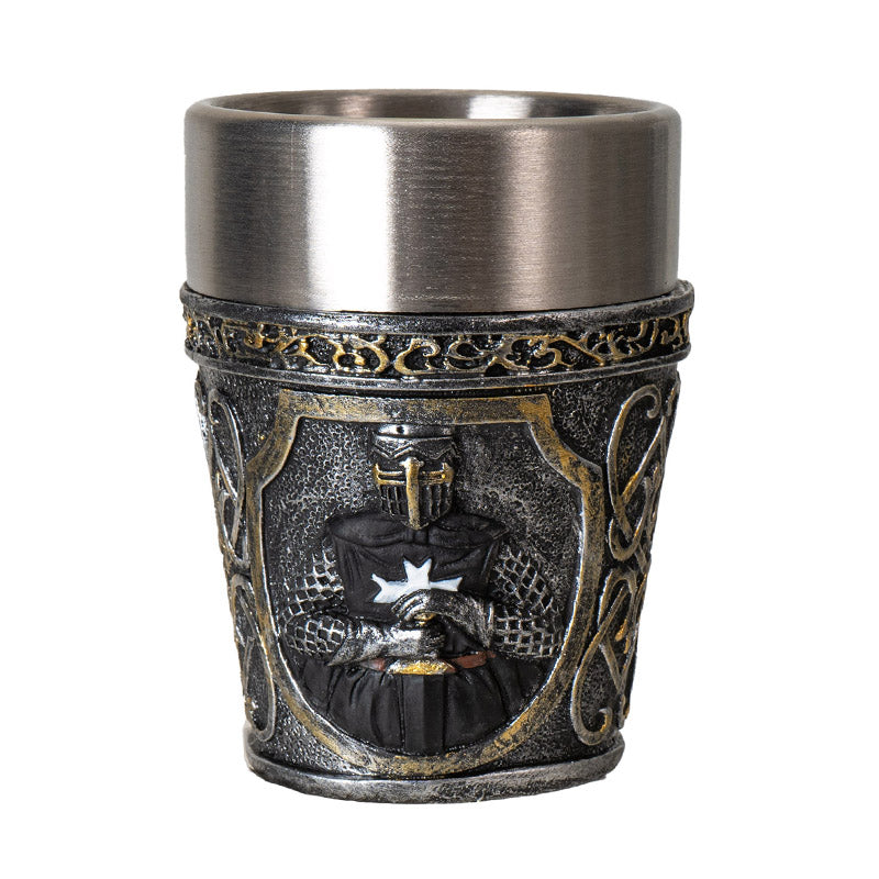Shotglass with stainless steel insert, knight holding sword on it