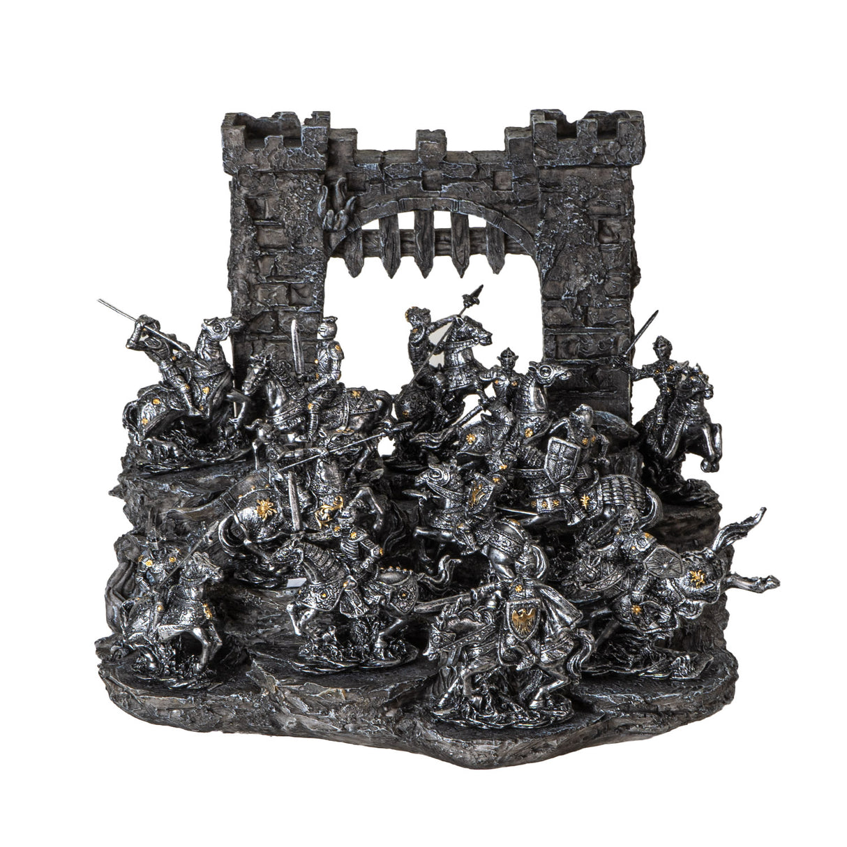 Set of 12 knight figurines on castle display