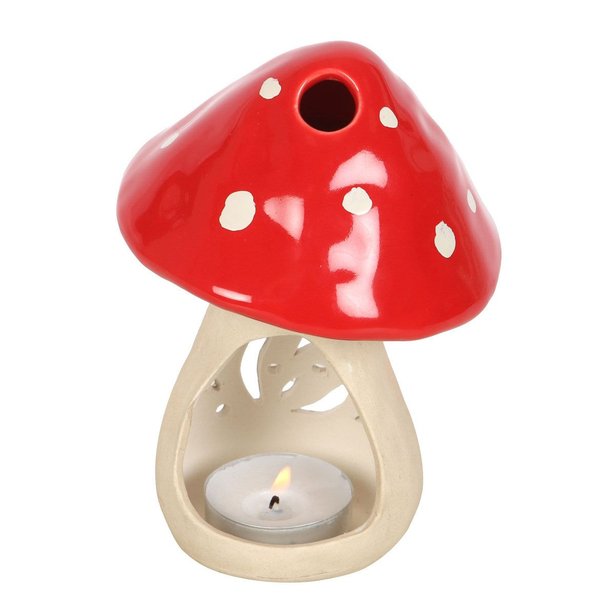 Mushroom tealight candle holder - white stem with red topped toadstool