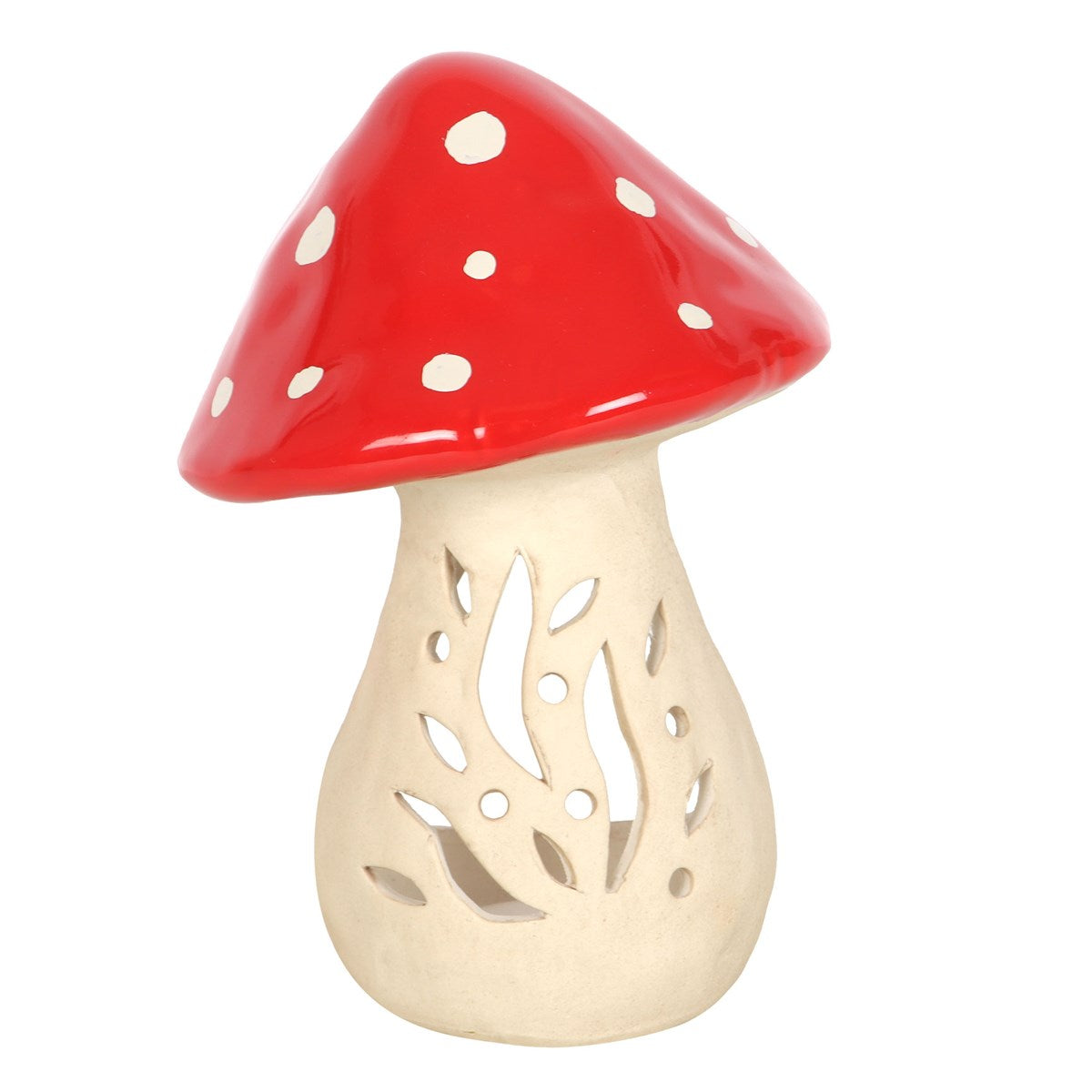 Mushroom tealight candle holder - white stem with red topped toadstool