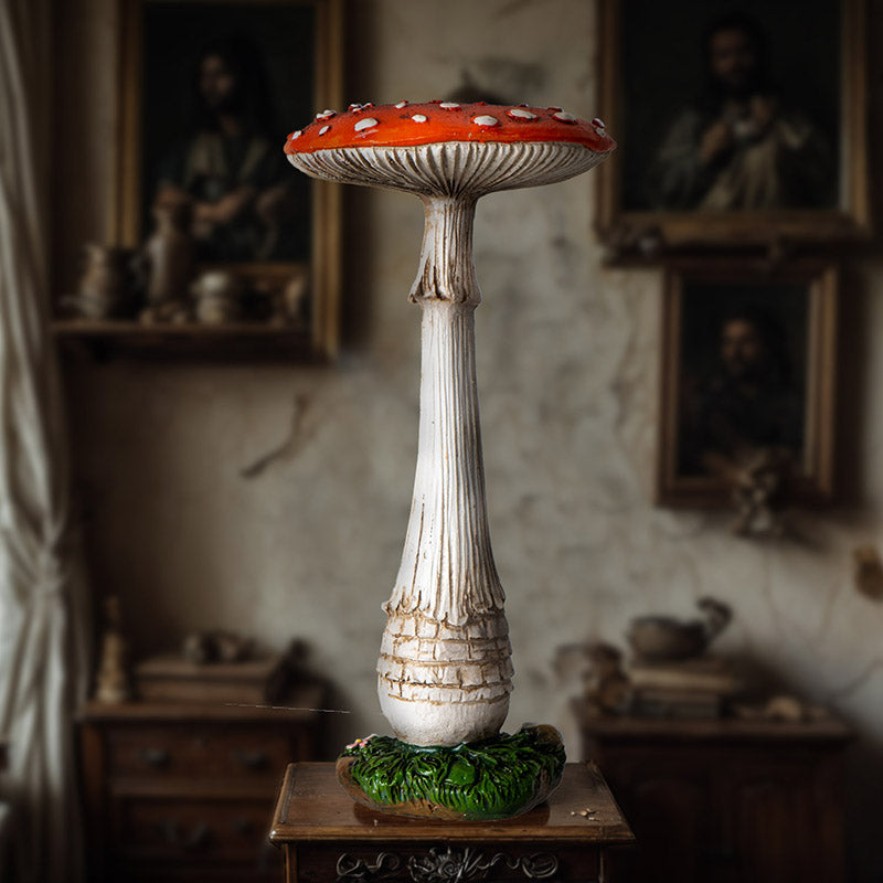 Tall red mushroom with white spots and stem figurine