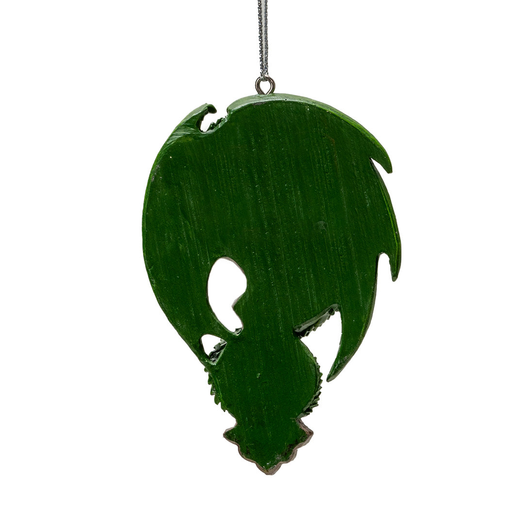 Back of green ornament, one sided, flat back