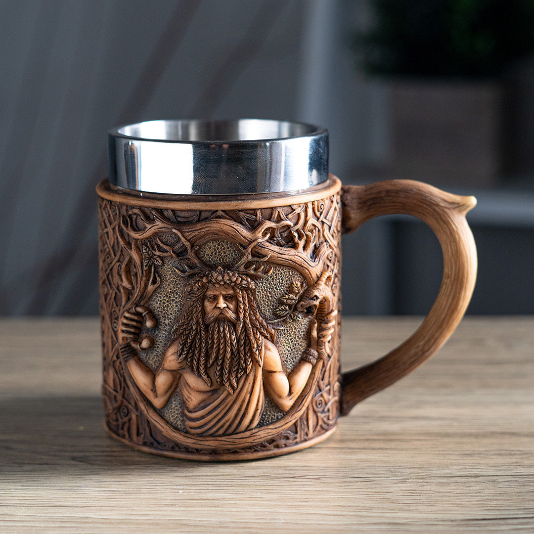 Decorative mug with a detailed design of Celtic nature got Cernunnos