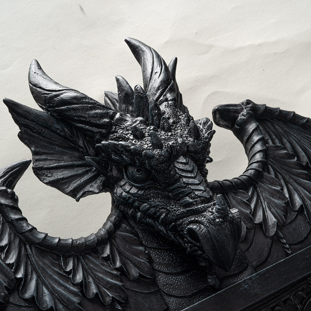 Closeup of detail on black dragon head