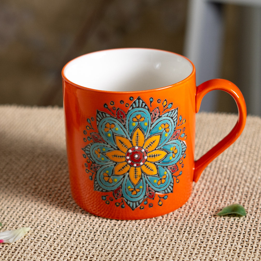 Ceramic mandala mug - orange