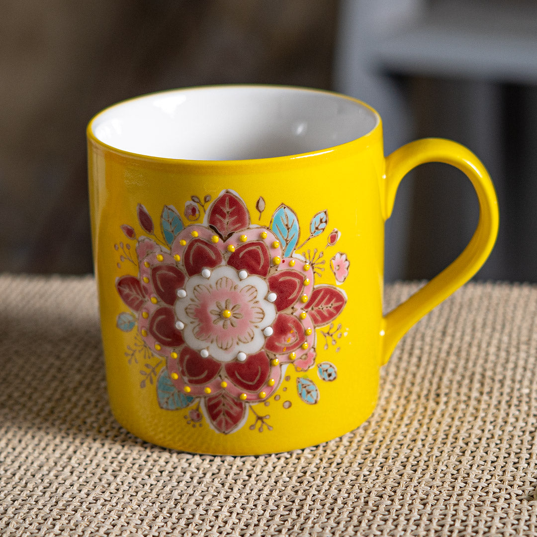 Ceramic mandala mug - yellow