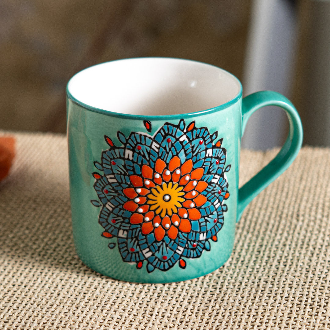 Ceramic mandala mug - aqua