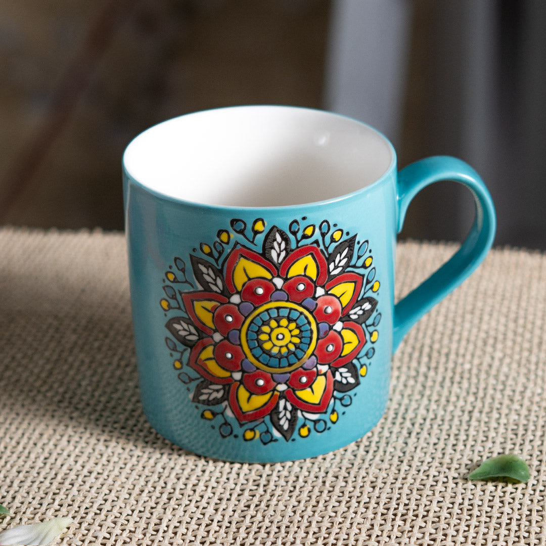 Ceramic mandala mug - light blue