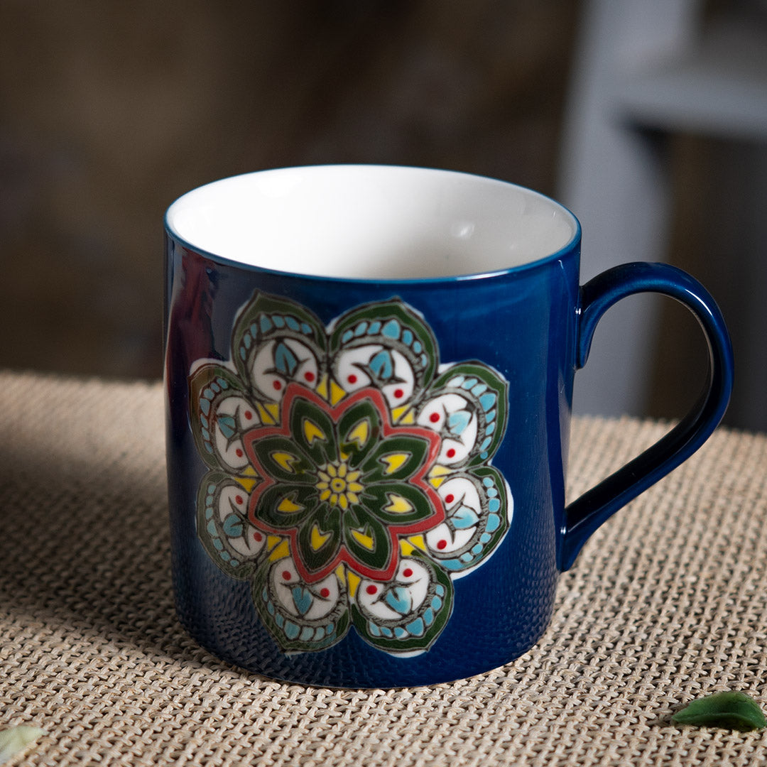 Ceramic mandala mug - dark blue
