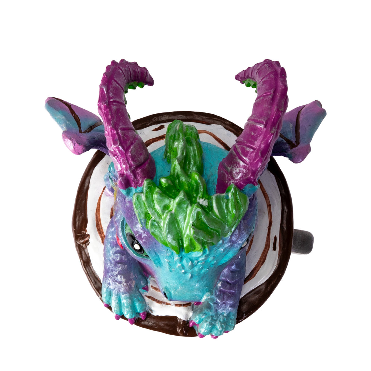 Colorful dragon in a cup, shown from top down