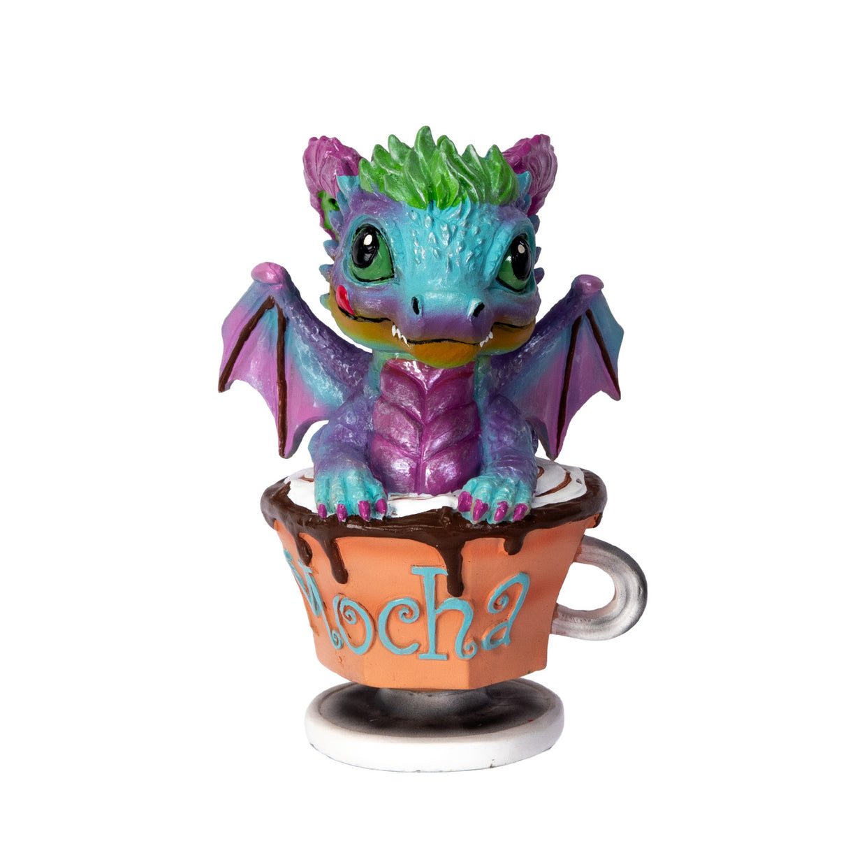 Colorful dragon figurine in a cup of Mocha