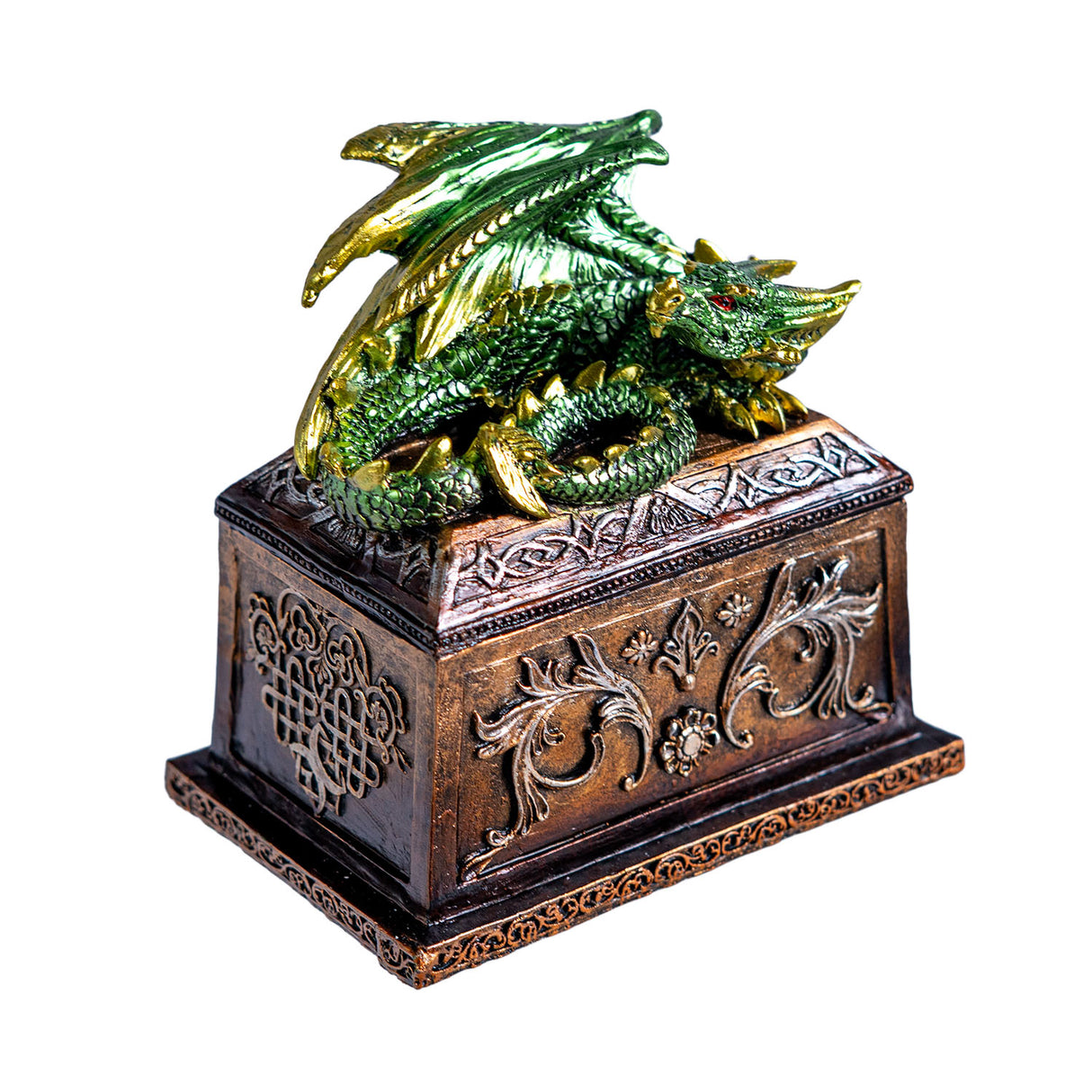Decorative box with a green dragon on top and bronze-brown box