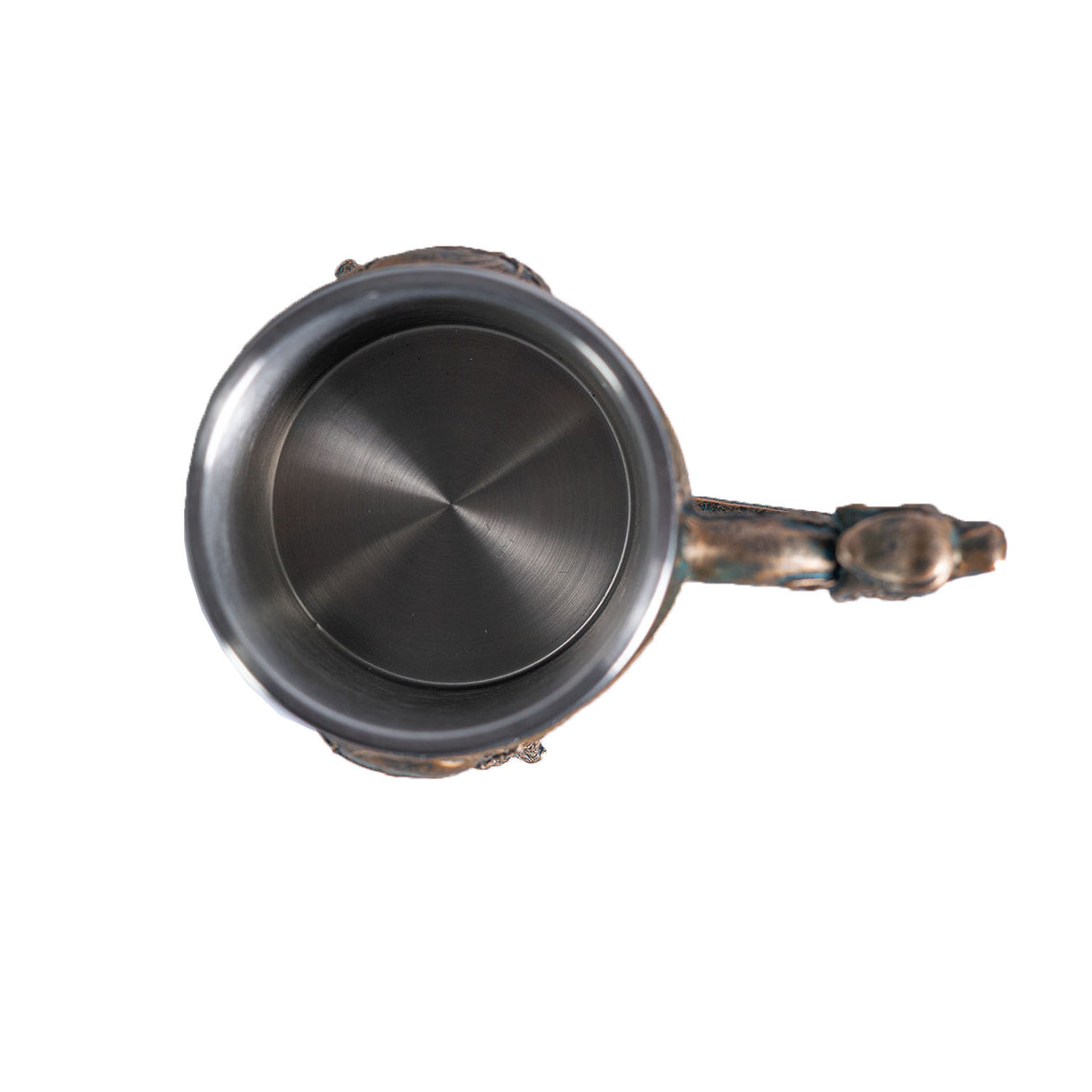 Tankard mug with Viking design and stainless steel insert, shown top down