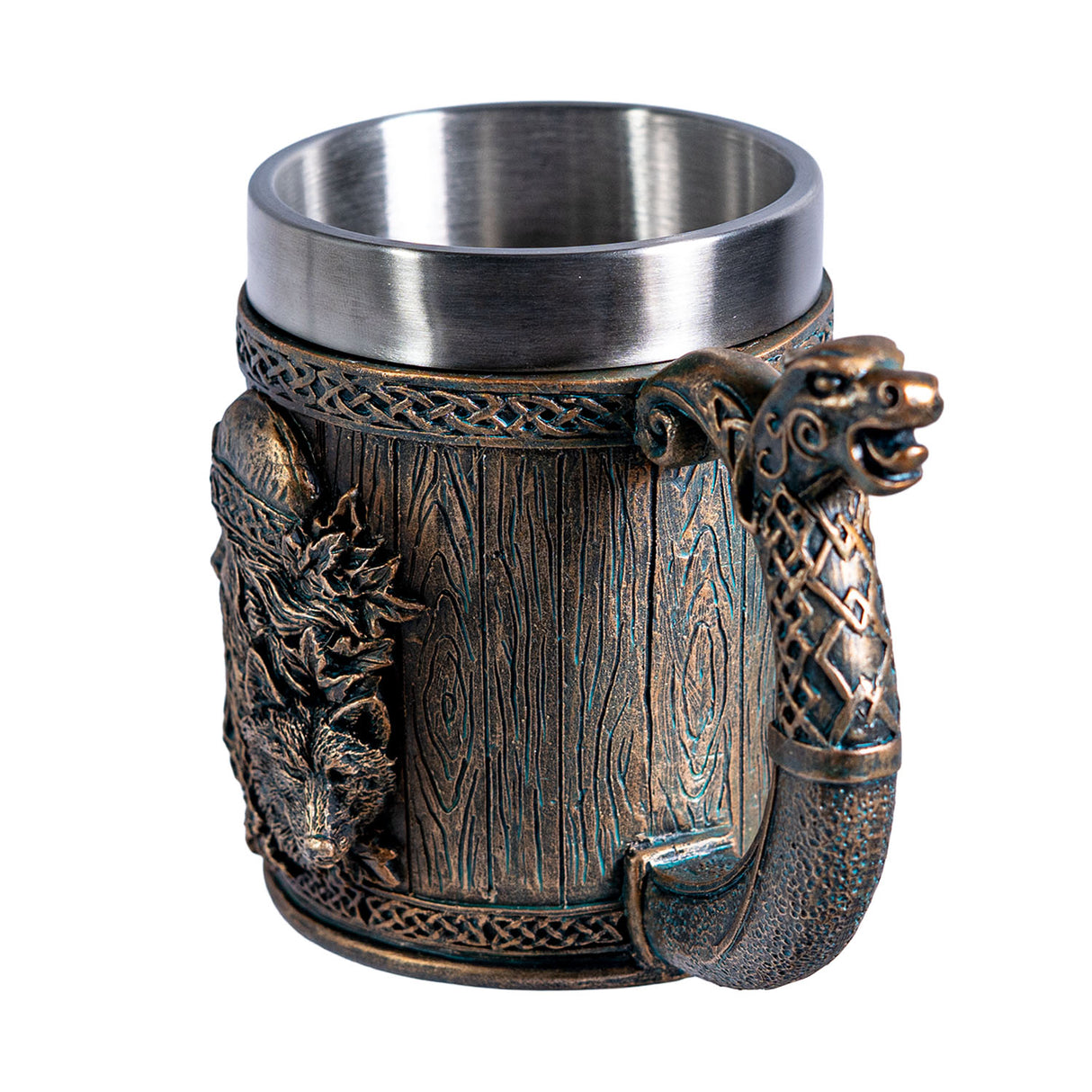 Tankard mug with Viking design and stainless steel insert