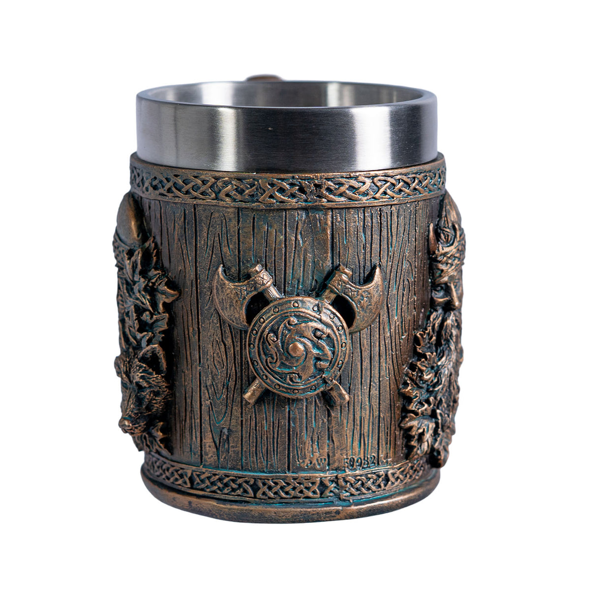 Tankard mug with Viking design and stainless steel insert