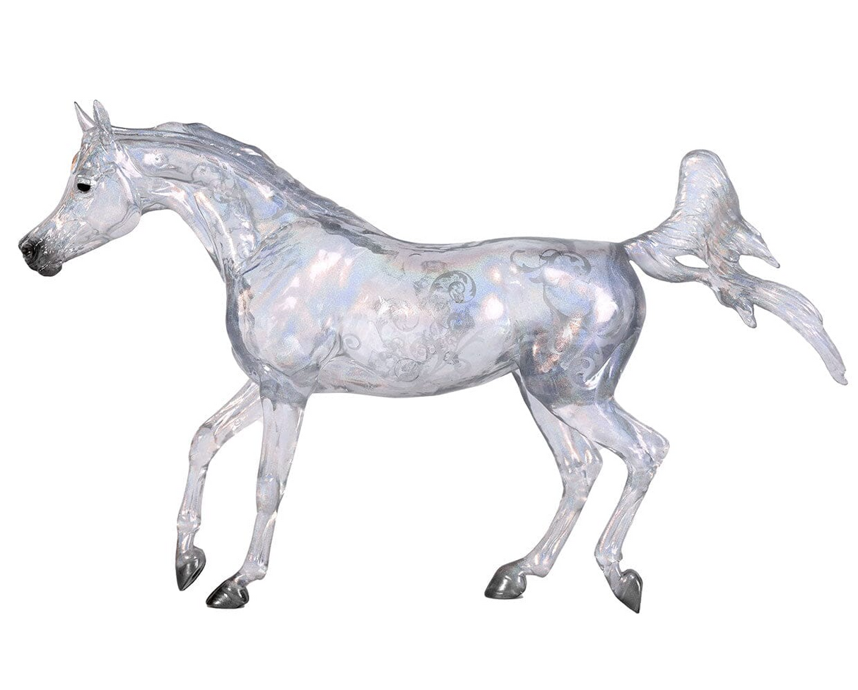 Breyer Arabian model horse Radiance - clear plastic with silver swirl designs and iridescent sheen