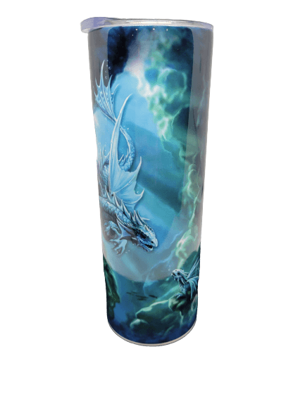 Underwater parent & baby sea dragons on Barista Travel Tumbler hot/cold Mug. Art by Anne Stokes.