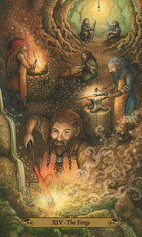 Card example - The Forge showing smiths in a cavern