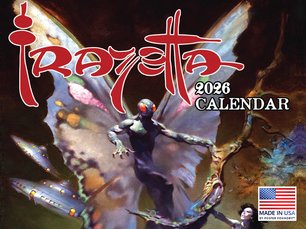 2026 calendar cover with fantasy art by Frank Frazetta