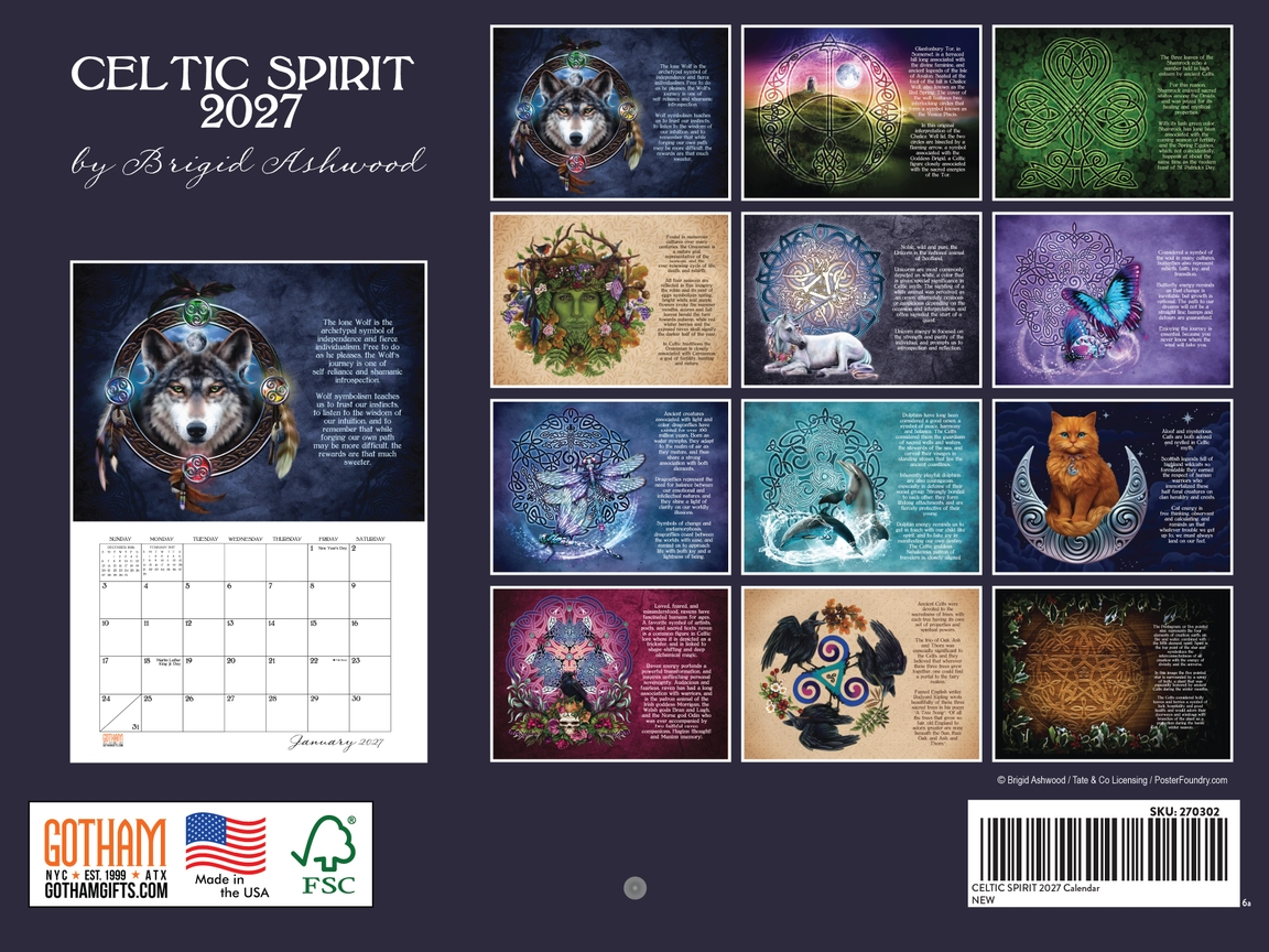 Celtic Spirit Wall Calendar by Brigid Ashwood Wall Calendar - 2027 - back cover showing all images
