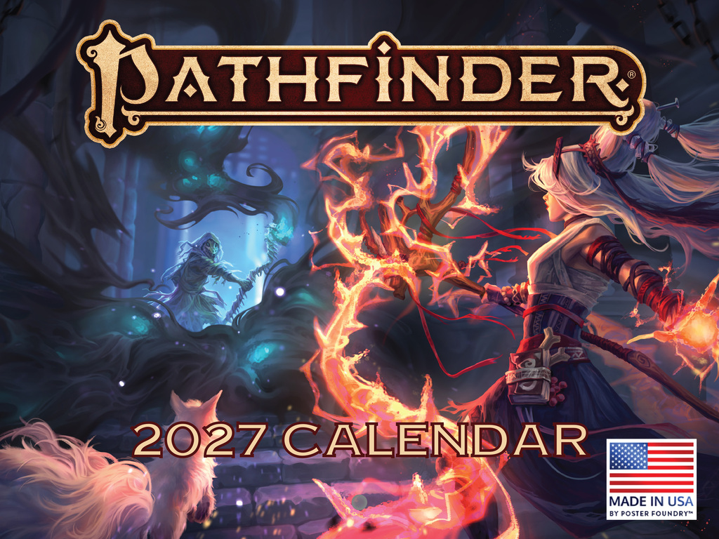 2027 Pathfinder Wall Calendar front cover with magic battle scene