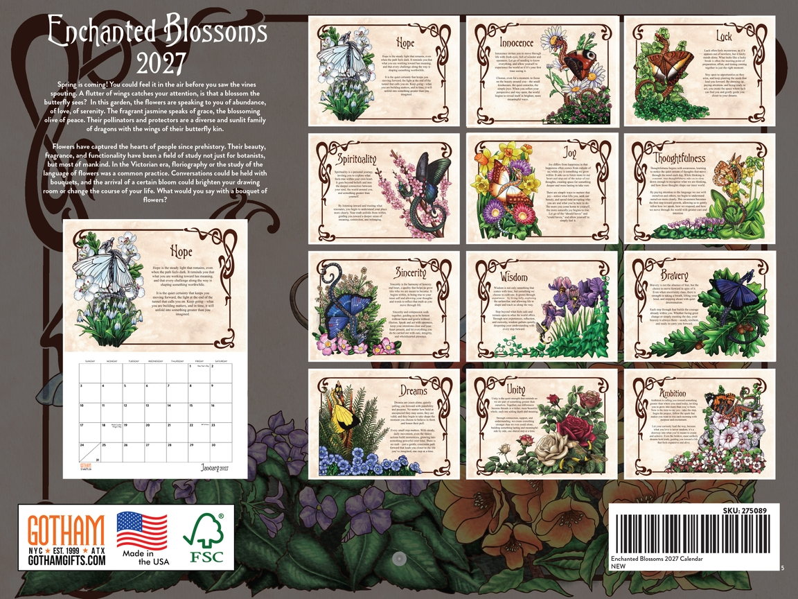 Enchanted Blossoms Wall Calendar by Carla Morrow - 2027 - back cover showing all images