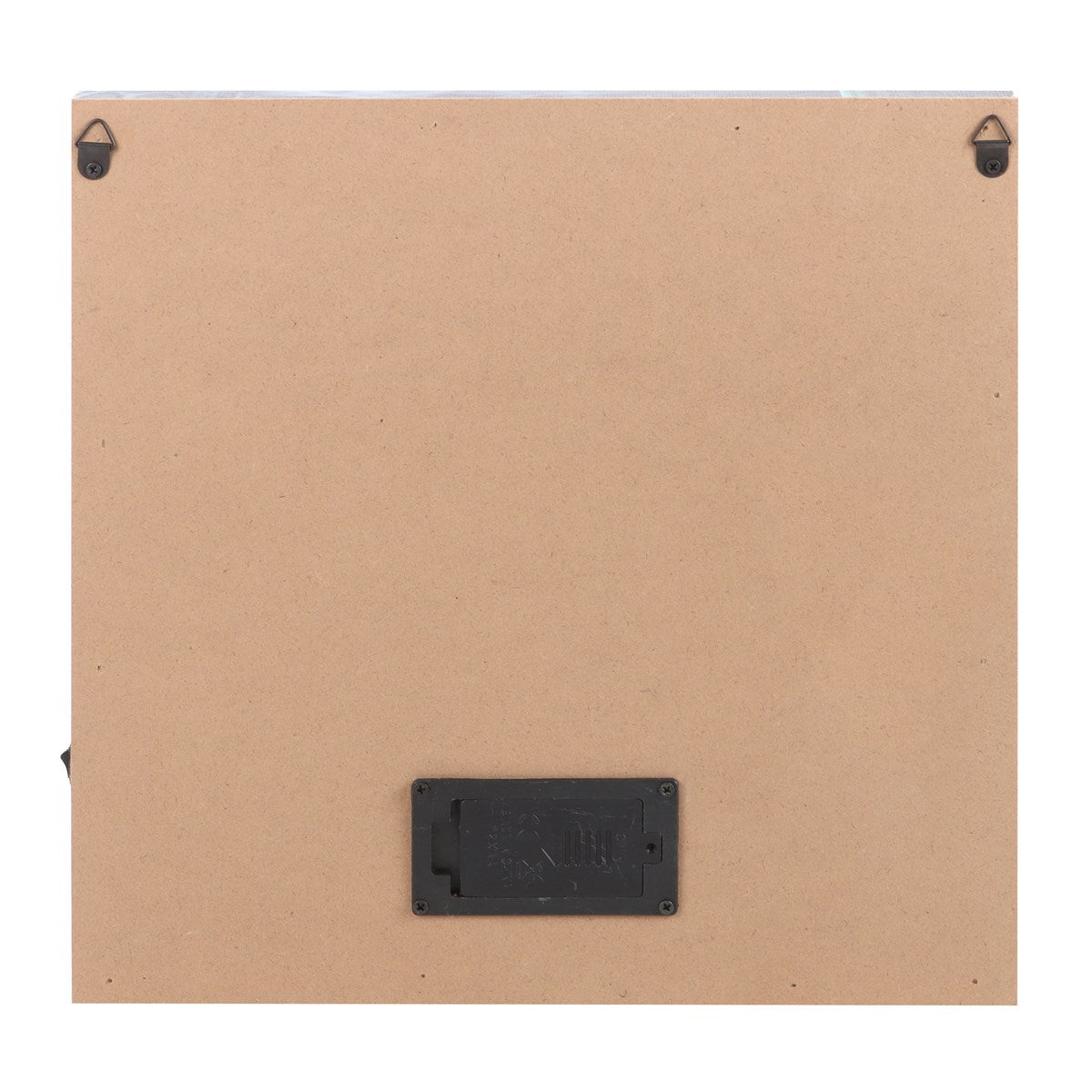 Back of canvas print showing battery compartment and hangers