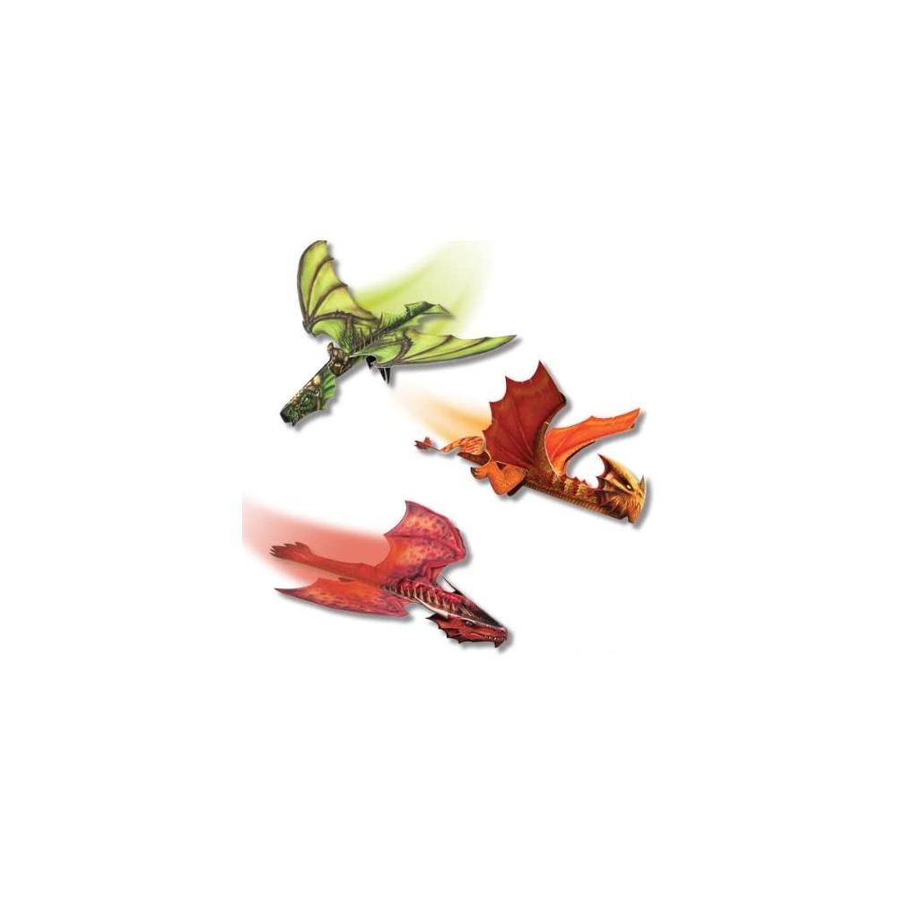 Green, orange and red flying paper dragons