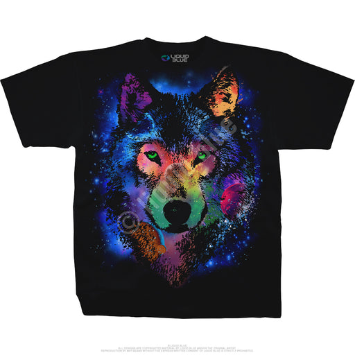 Black t-shirt with rainbow wolf and stars