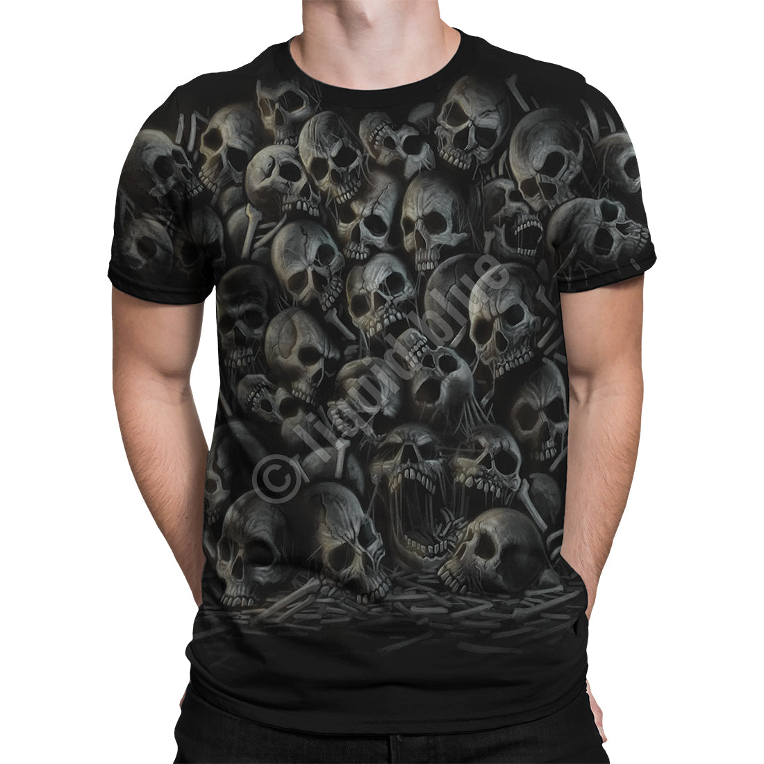 Black t-shirt with all over skull design