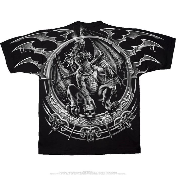 Black shirt with silver dragon designs on both sides