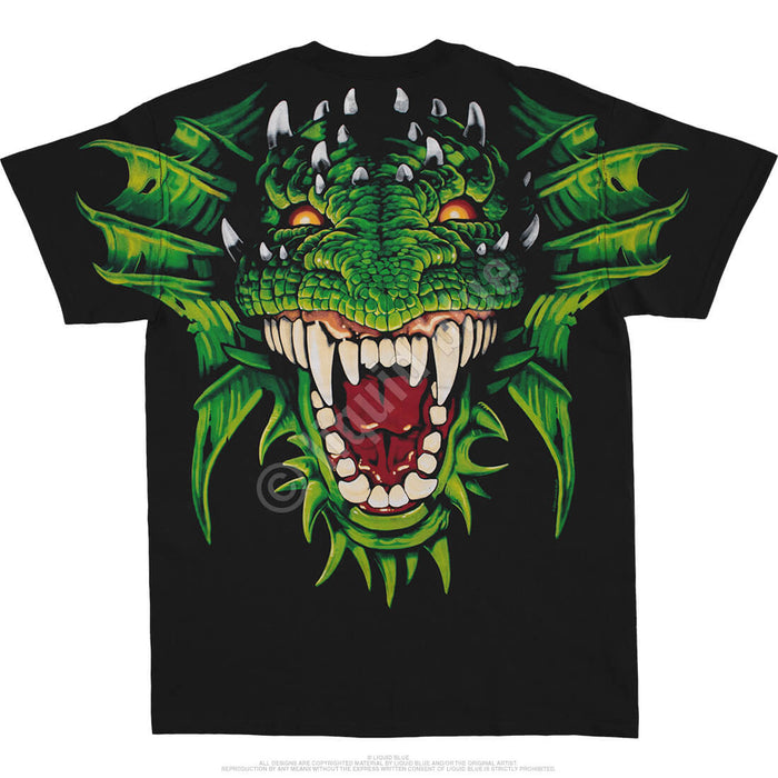 Double sided shirt. Back - green dragon with open mouth