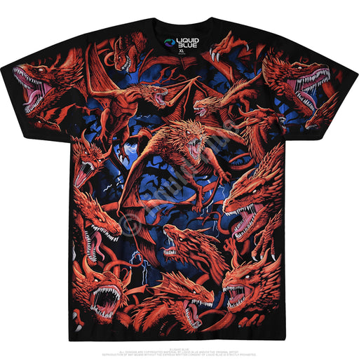 Black tee with red dragons all over the front