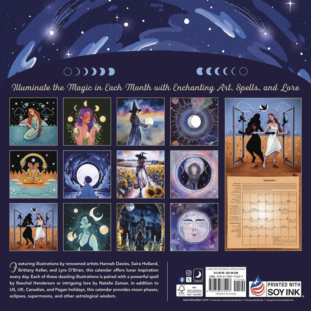 Back cover of 2026 Magical Moon calendar